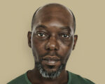 Skinhead African man, face portrait